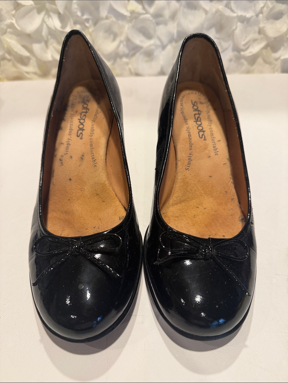 Softspots Black Patent Ballet Flats with Bow Accent